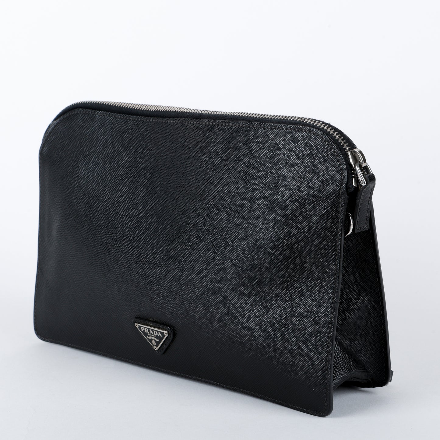 Double Zip Clutch, Black Saffiano 014