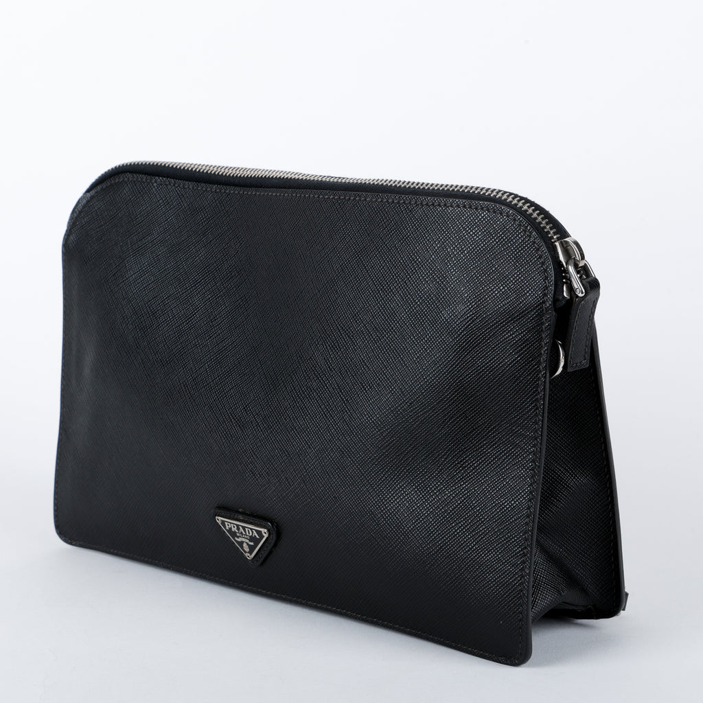 Double Zip Clutch, Black Saffiano 014