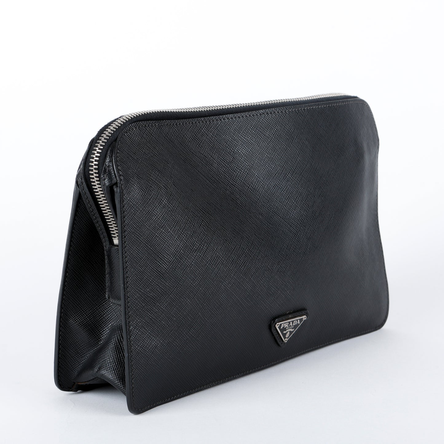 Double Zip Clutch, Black Saffiano 014