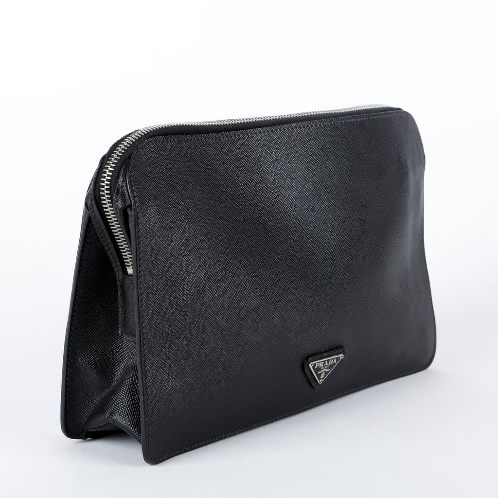 Double Zip Clutch, Black Saffiano 014