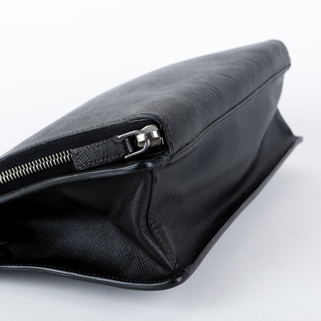 Double Zip Clutch, Black Saffiano 014