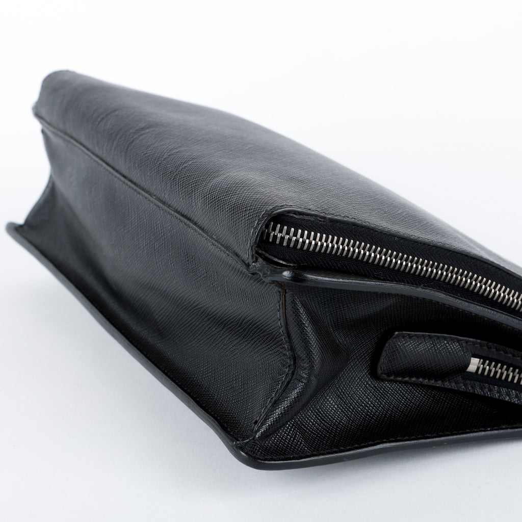 Double Zip Clutch, Black Saffiano 014