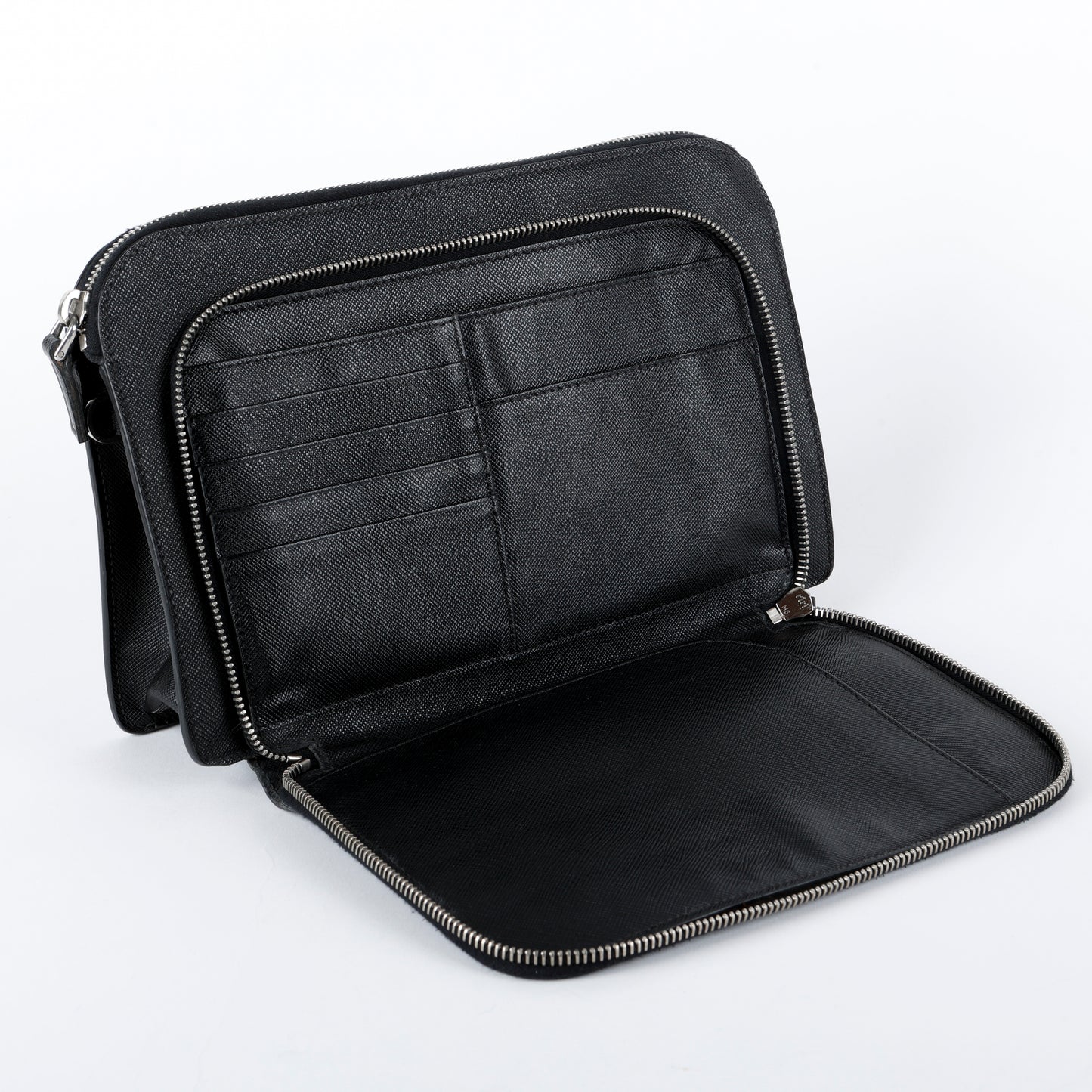 Double Zip Clutch, Black Saffiano 014