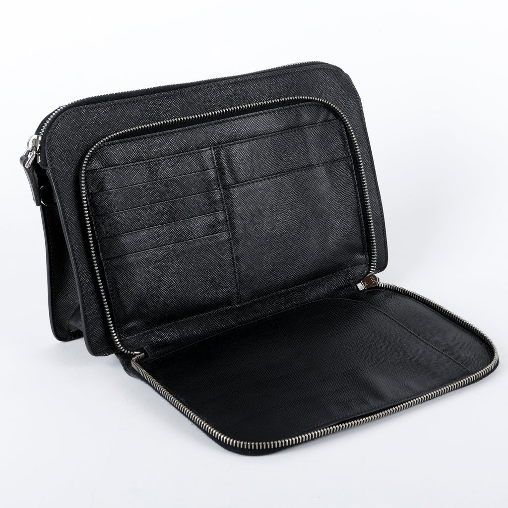 Double Zip Clutch, Black Saffiano 014