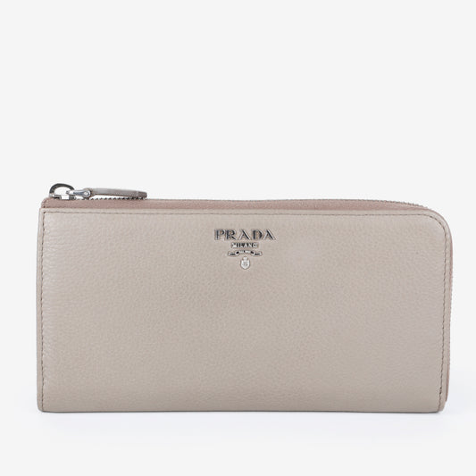 Half Zip Long Wallet, Grey Vitello