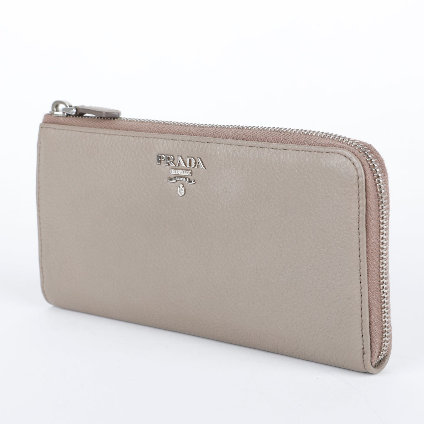 Half Zip Long Wallet, Grey Vitello