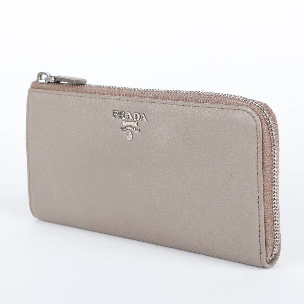 Half Zip Long Wallet, Grey Vitello