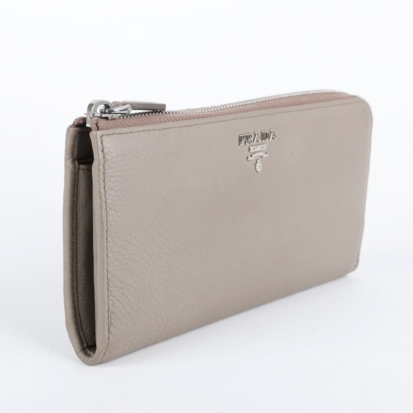 Half Zip Long Wallet, Grey Vitello
