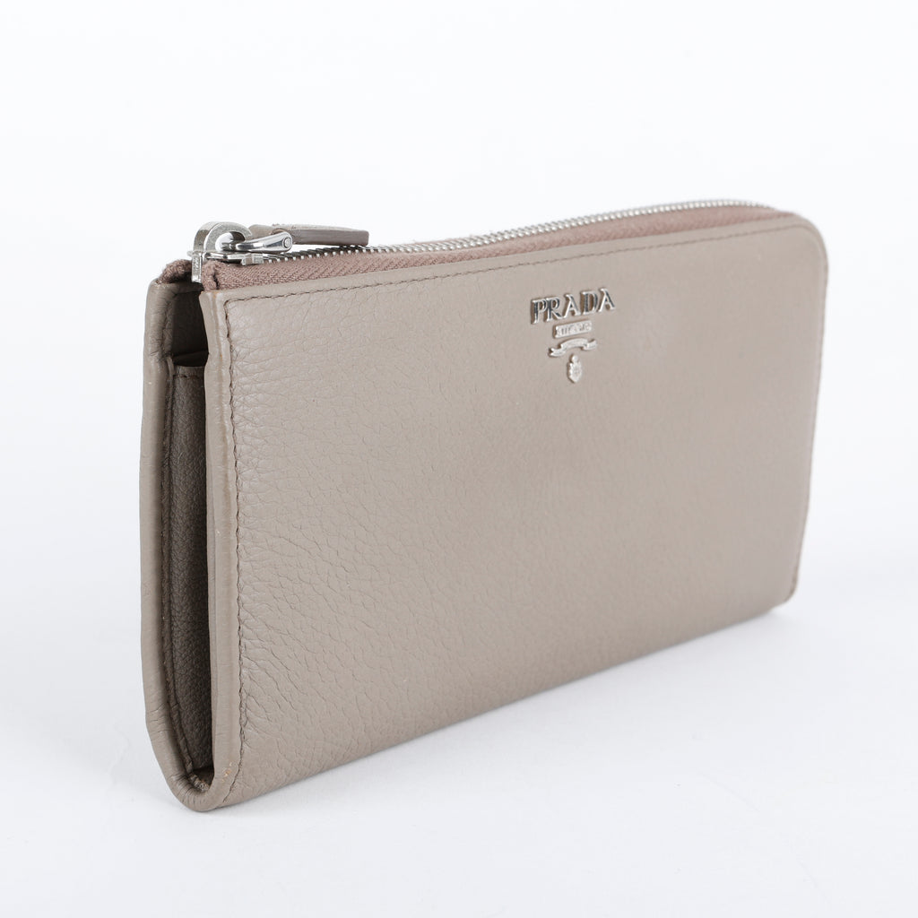 Half Zip Long Wallet, Grey Vitello