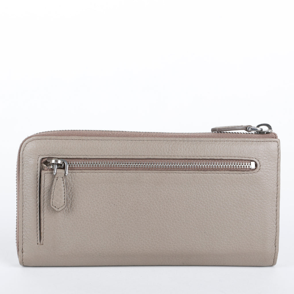 Half Zip Long Wallet, Grey Vitello
