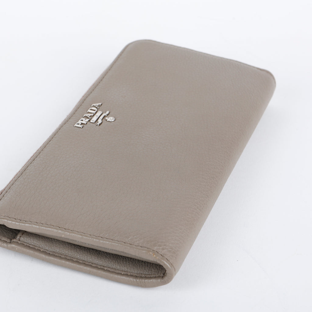 Half Zip Long Wallet, Grey Vitello