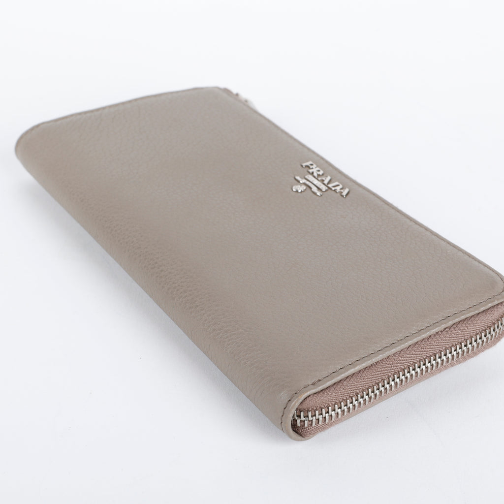 Half Zip Long Wallet, Grey Vitello