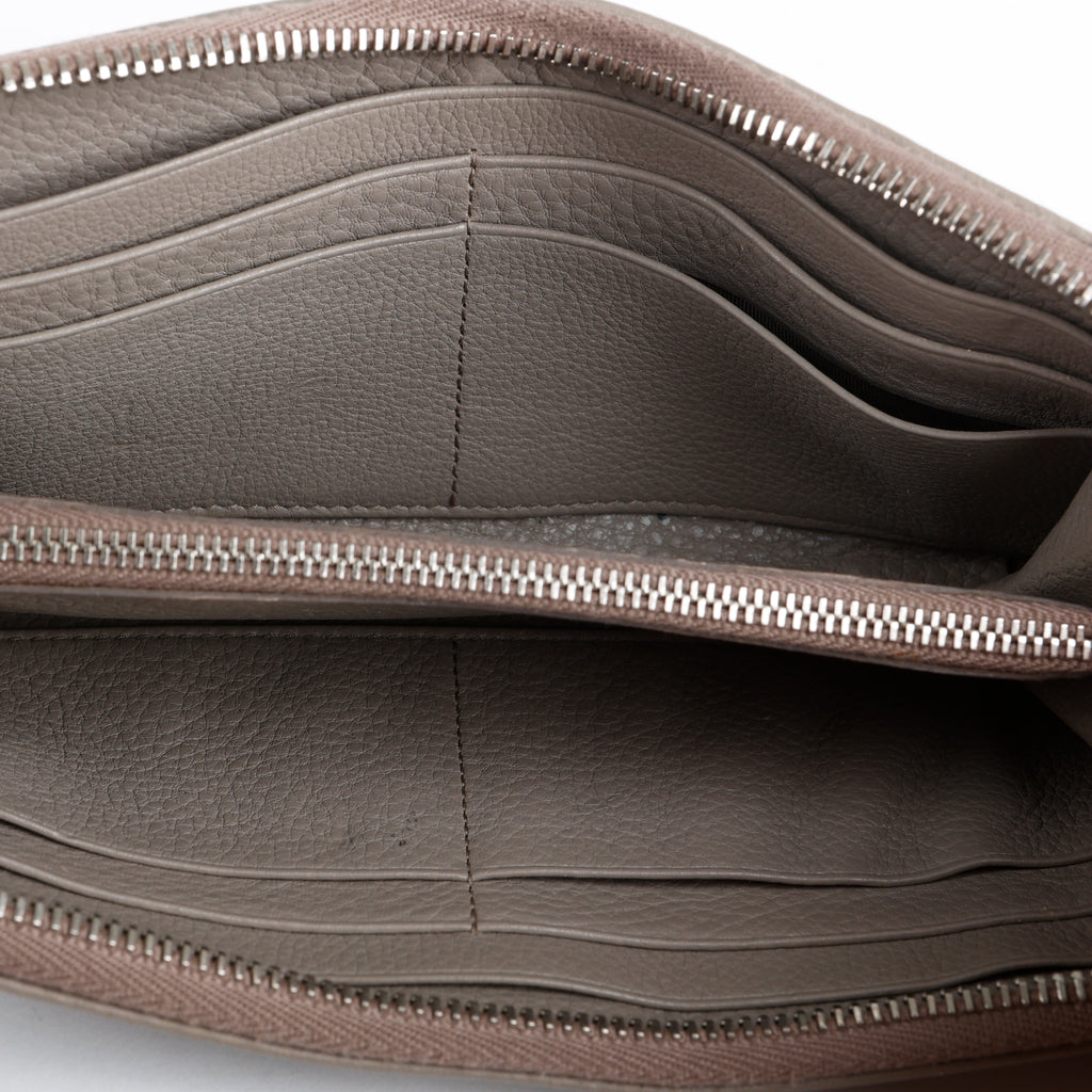 Half Zip Long Wallet, Grey Vitello