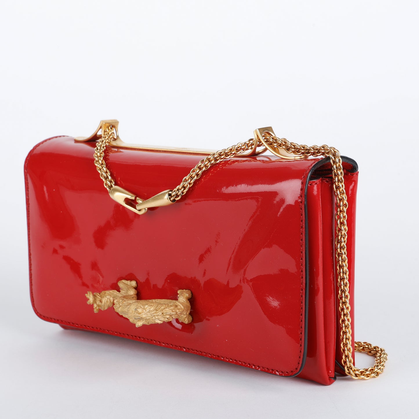Va Va Voom Dragon Shoulder Bag, Red Patent Calfskin 046