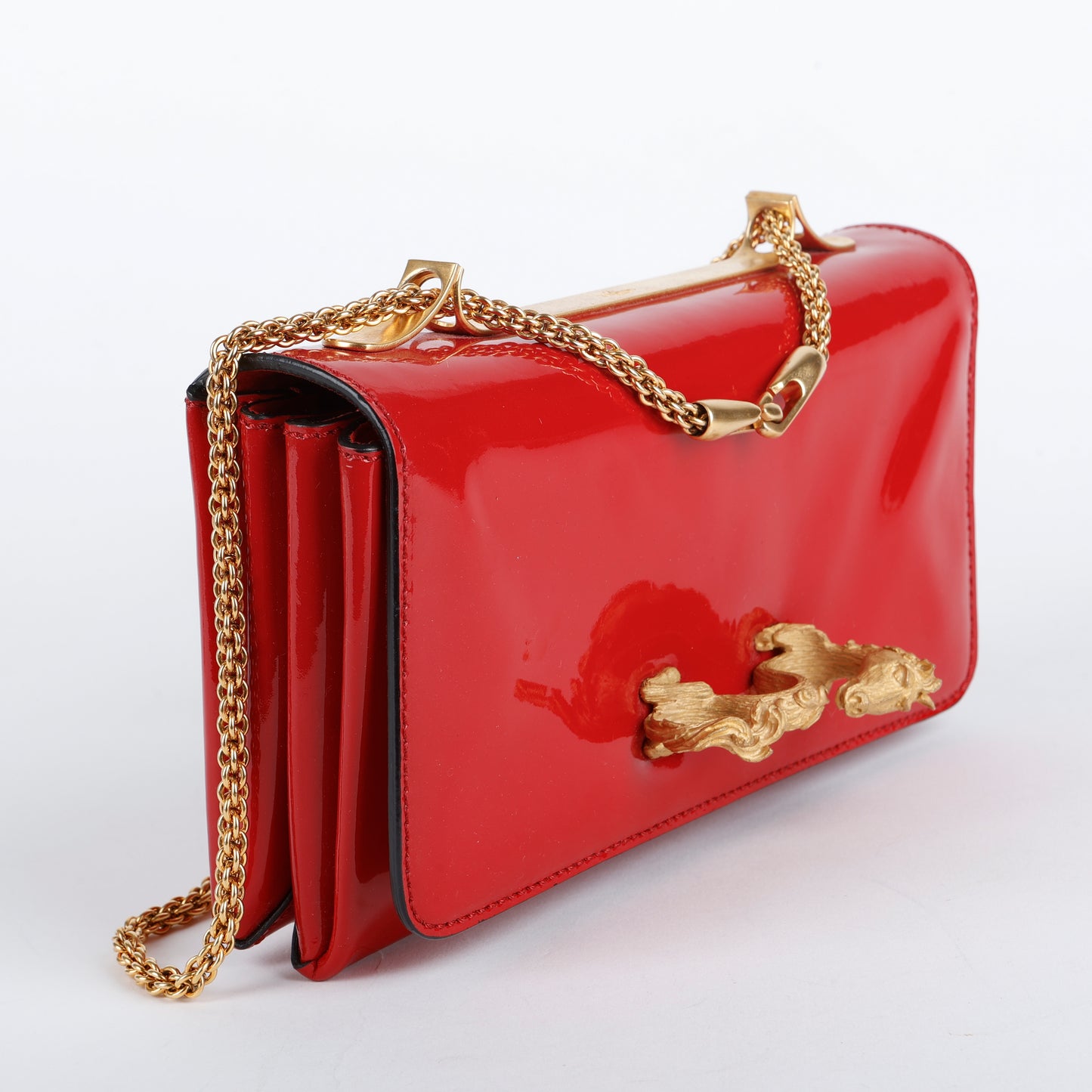 Va Va Voom Dragon Shoulder Bag, Red Patent Calfskin 046