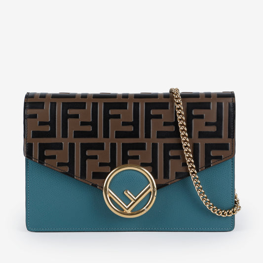 Bicolor Envelope Wallet on Chain, Zucca Embossed and Teal
