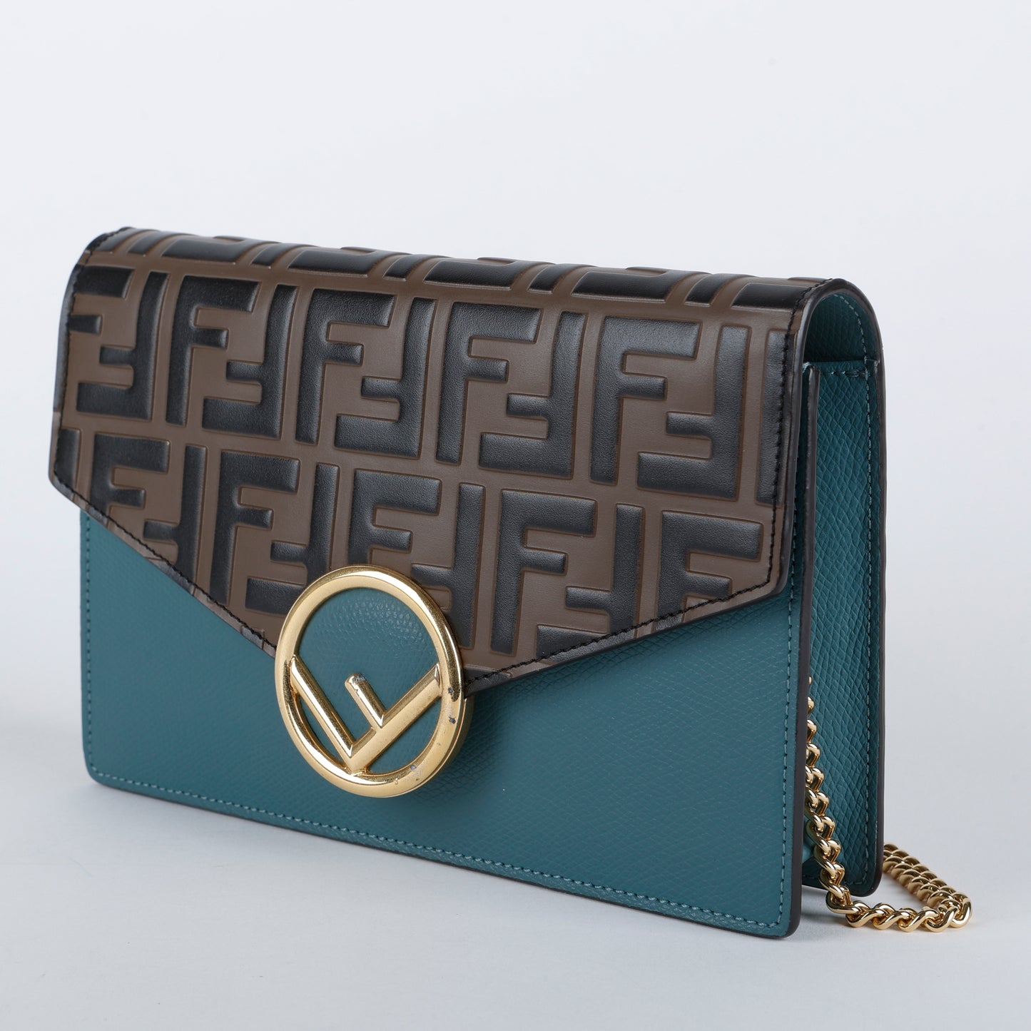 Bicolor Envelope Wallet on Chain, Zucca Embossed and Teal