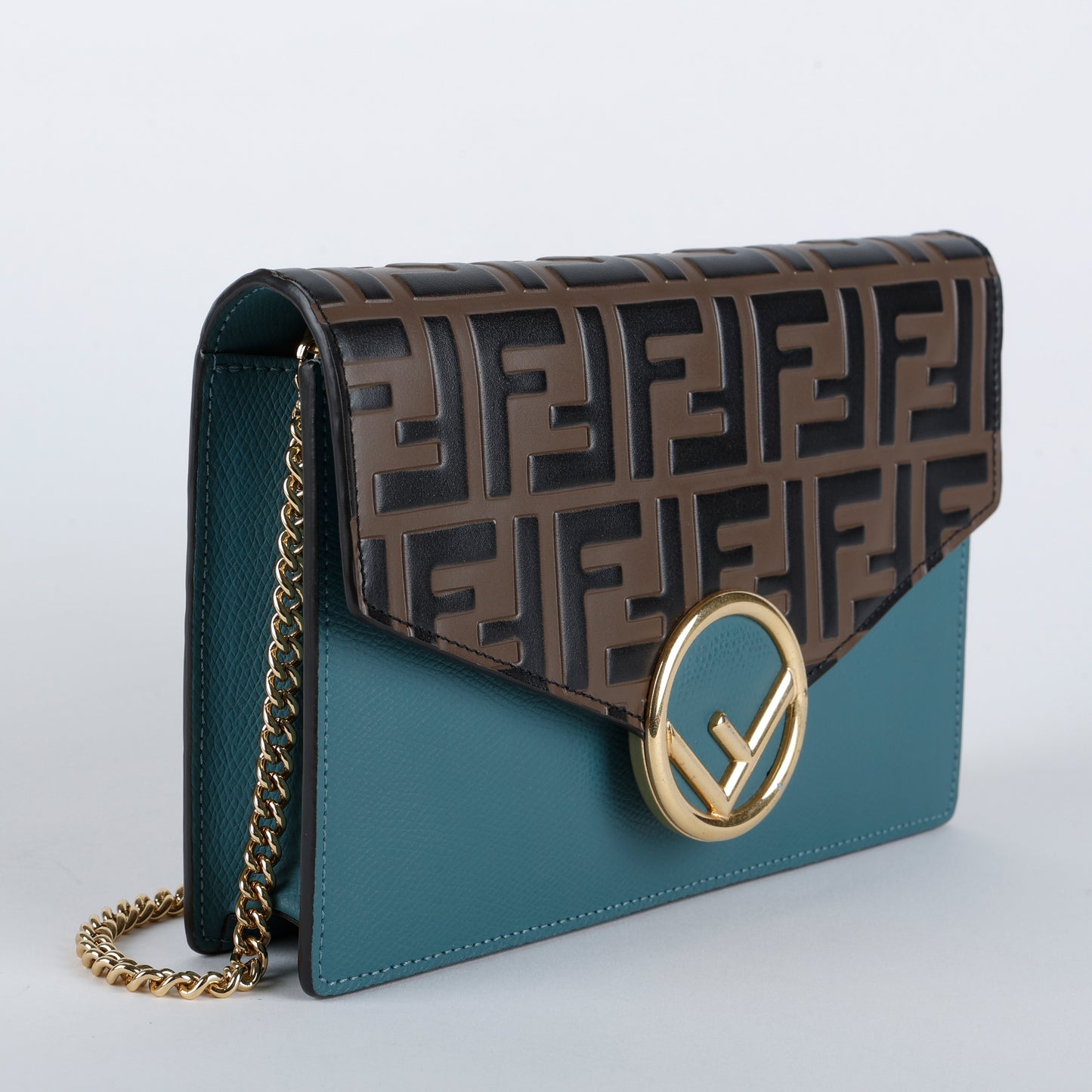 Bicolor Envelope Wallet on Chain, Zucca Embossed and Teal