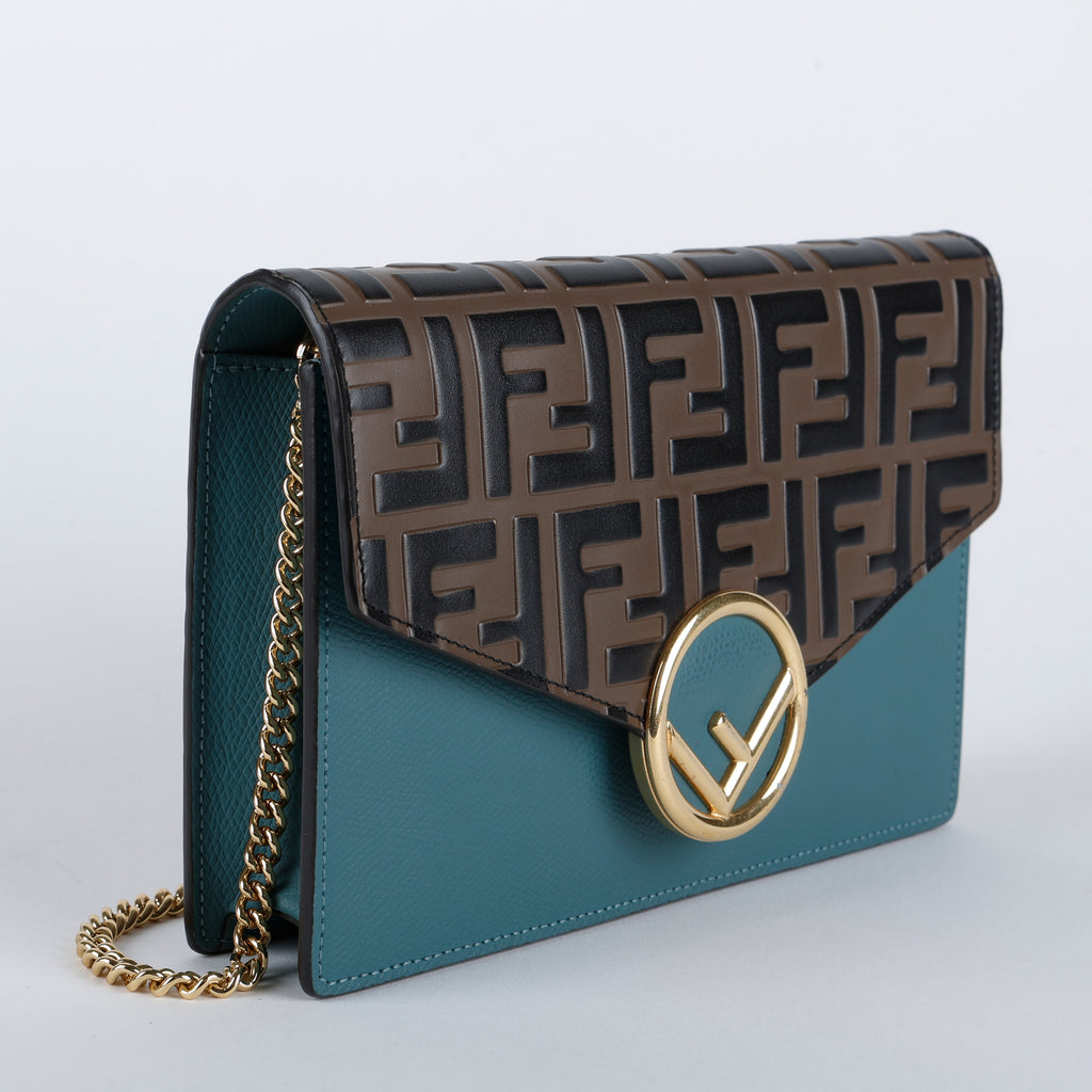 Bicolor Envelope Wallet on Chain, Zucca Embossed and Teal