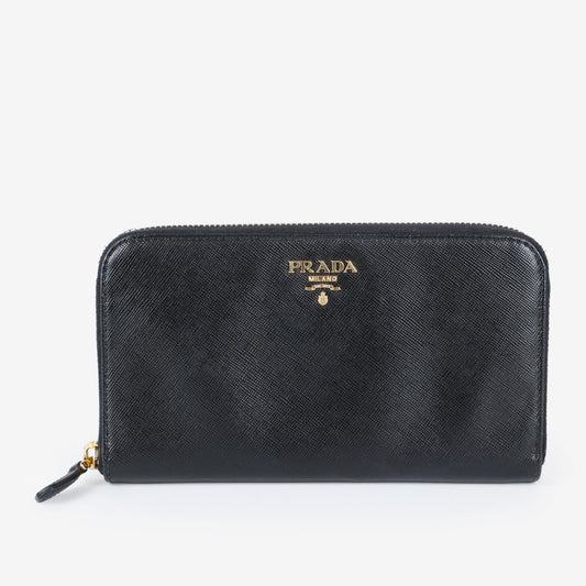 Zip Around Wallet, Black Saffiano GHW