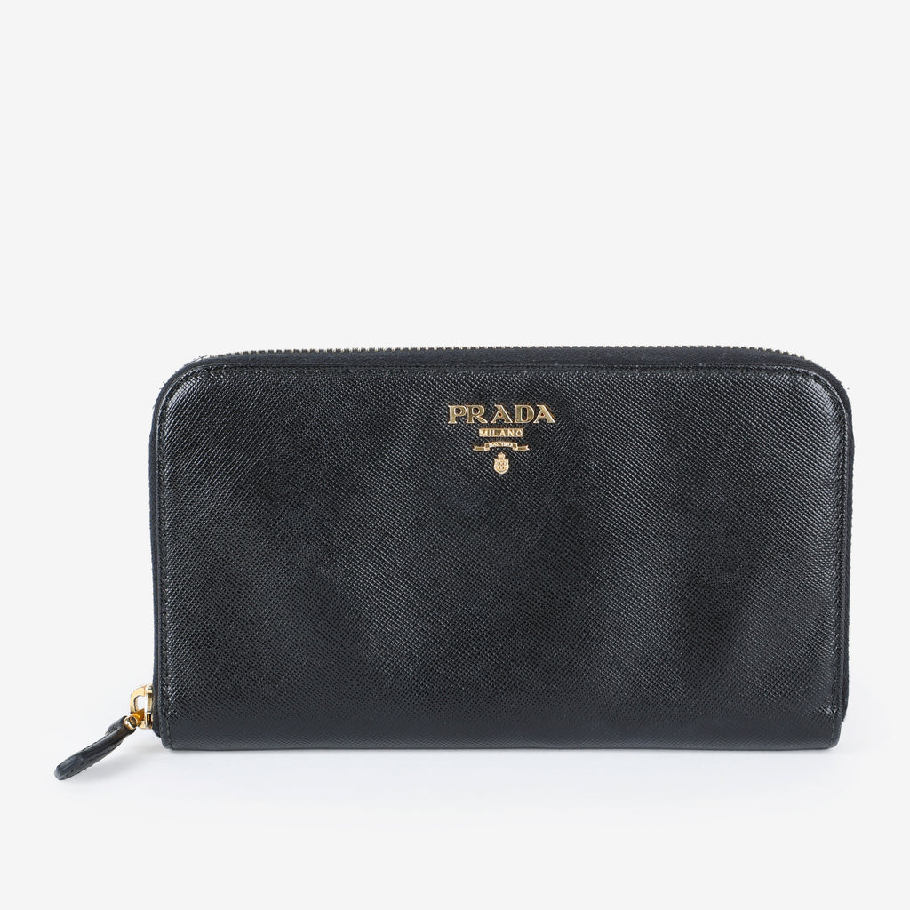 Zip Around Wallet, Black Saffiano GHW