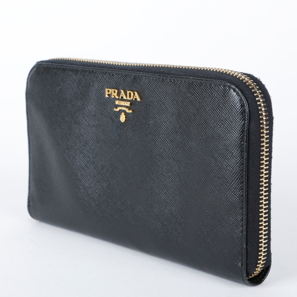 Zip Around Wallet, Black Saffiano GHW