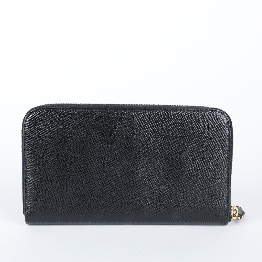 Zip Around Wallet, Black Saffiano GHW