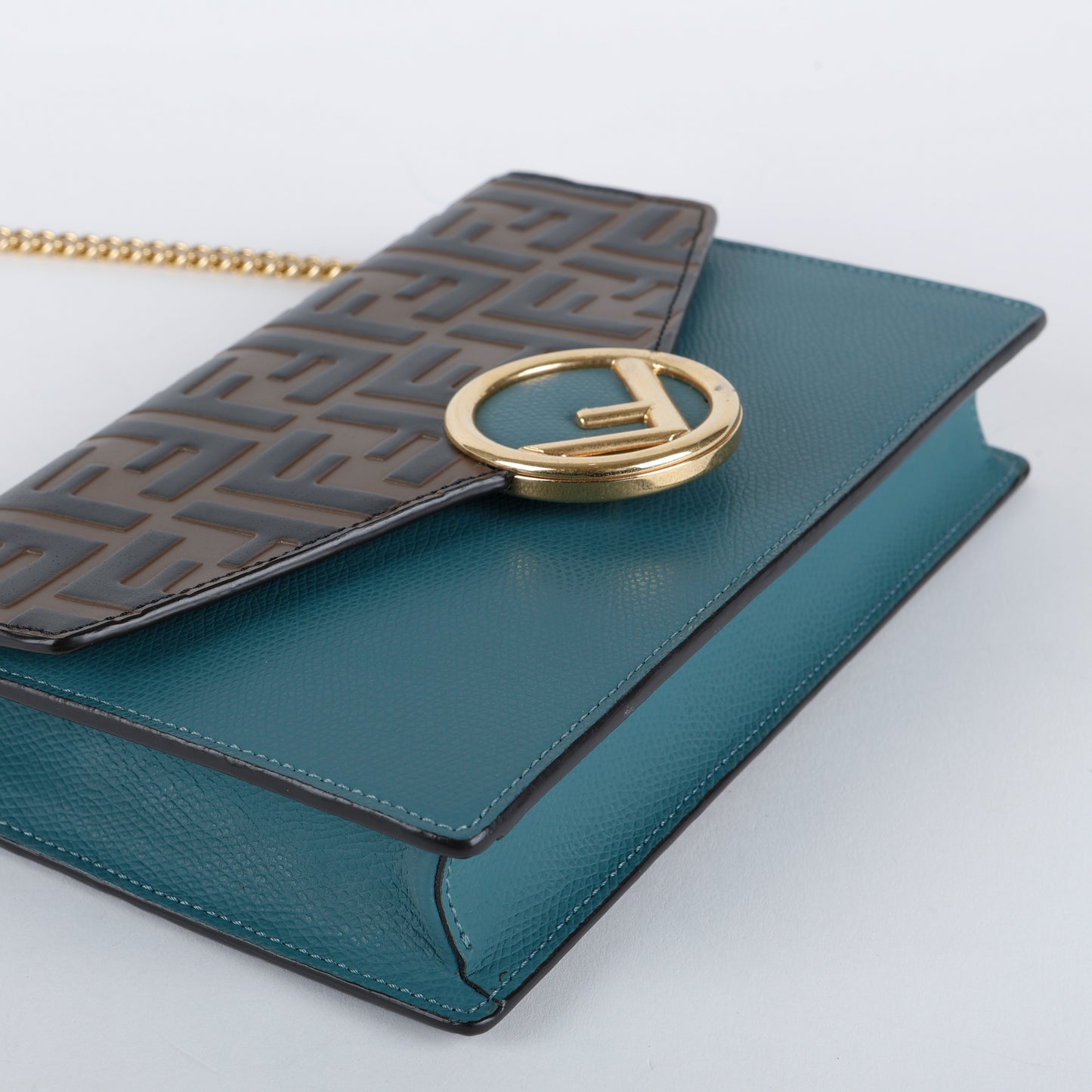 Bicolor Envelope Wallet on Chain, Zucca Embossed and Teal