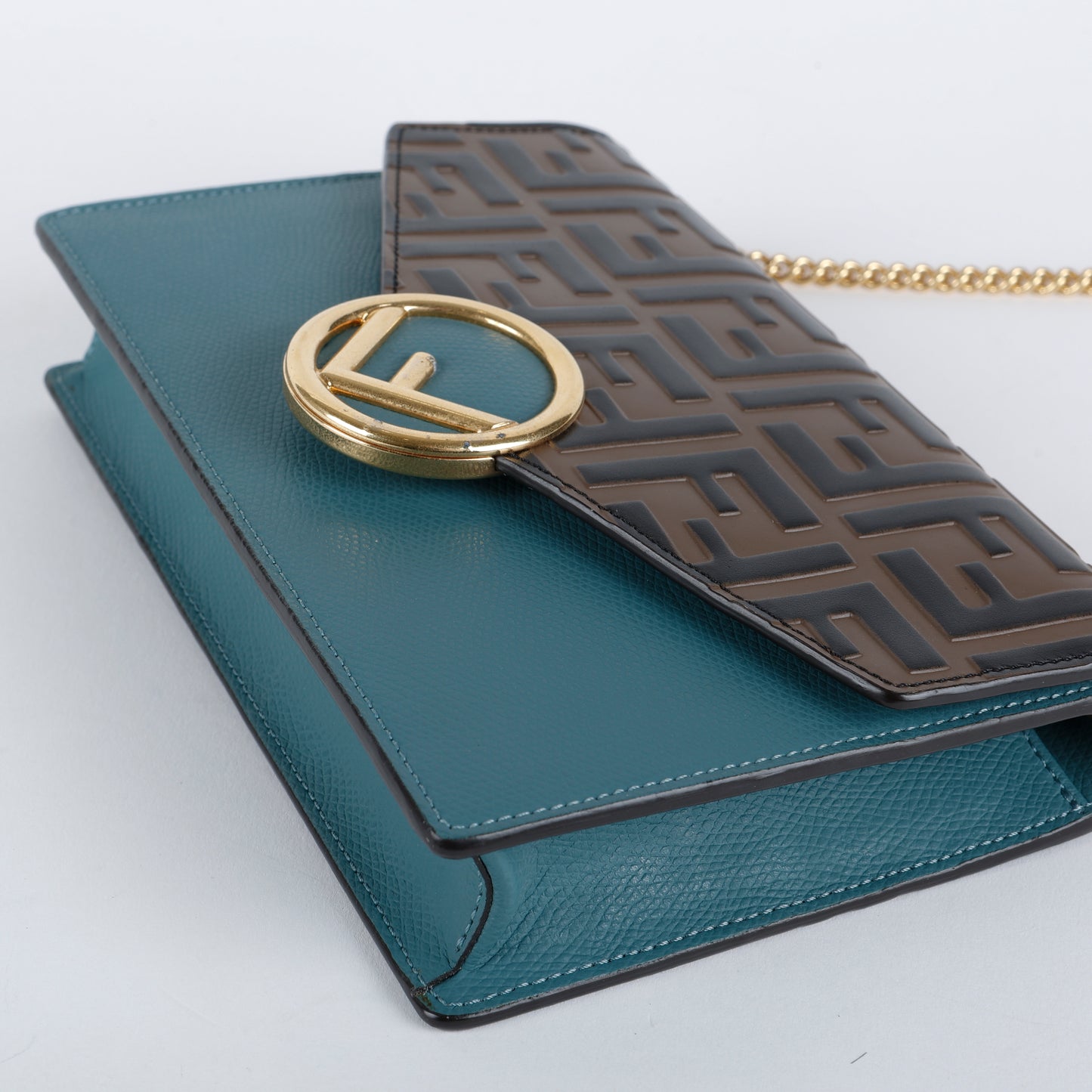 Bicolor Envelope Wallet on Chain, Zucca Embossed and Teal