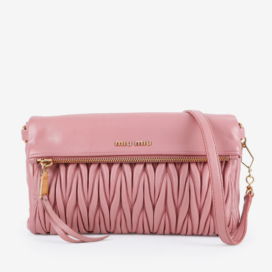 Matelasse Fold Over Clutch on Strap, Dusty Pink