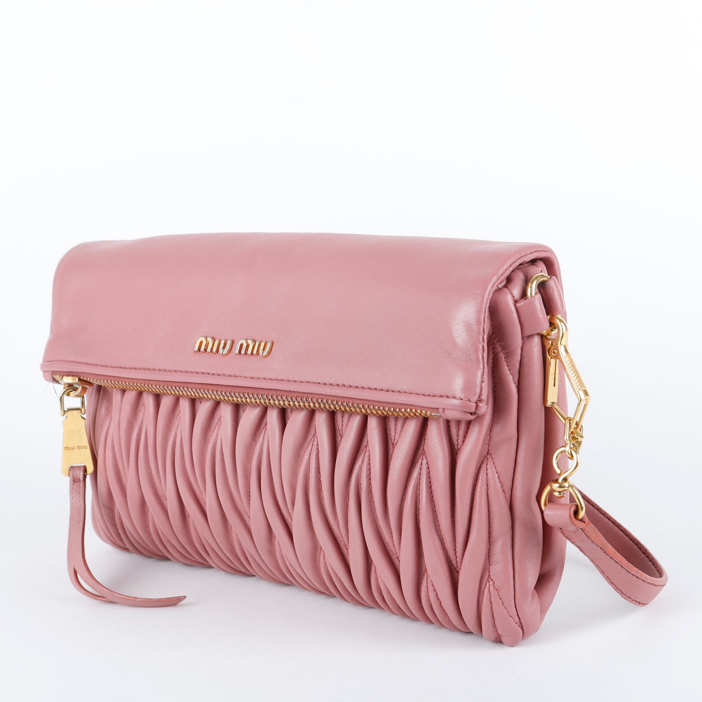 Matelasse Fold Over Clutch on Strap, Dusty Pink