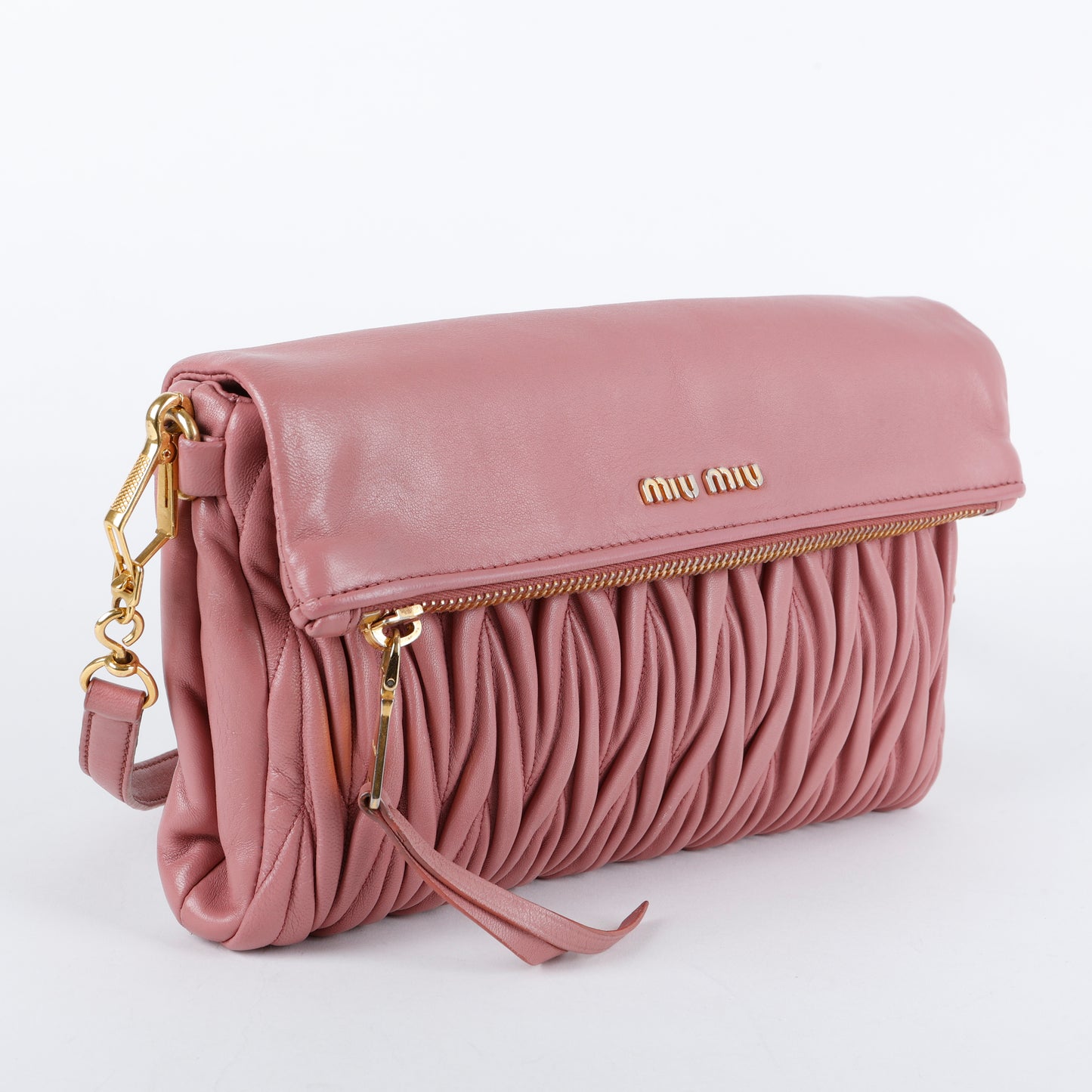 Matelasse Fold Over Clutch on Strap, Dusty Pink