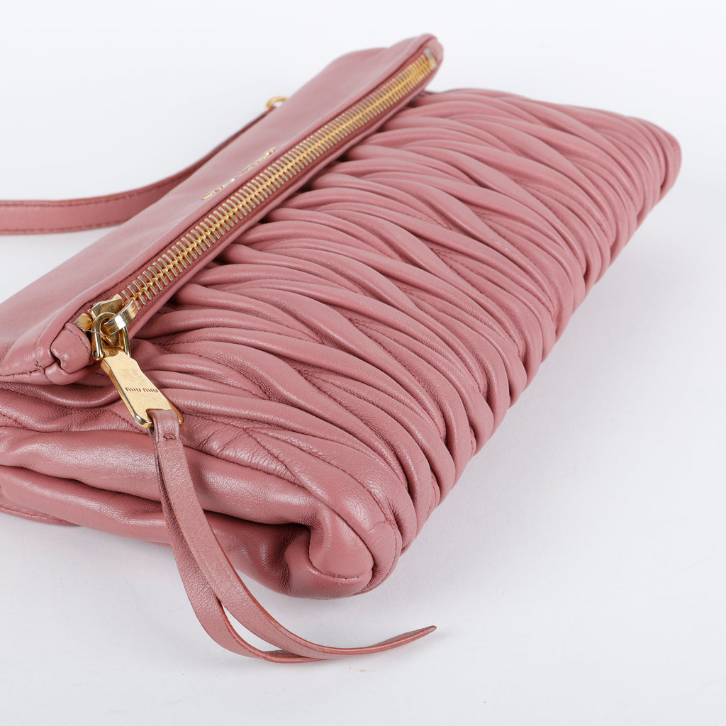 Matelasse Fold Over Clutch on Strap, Dusty Pink
