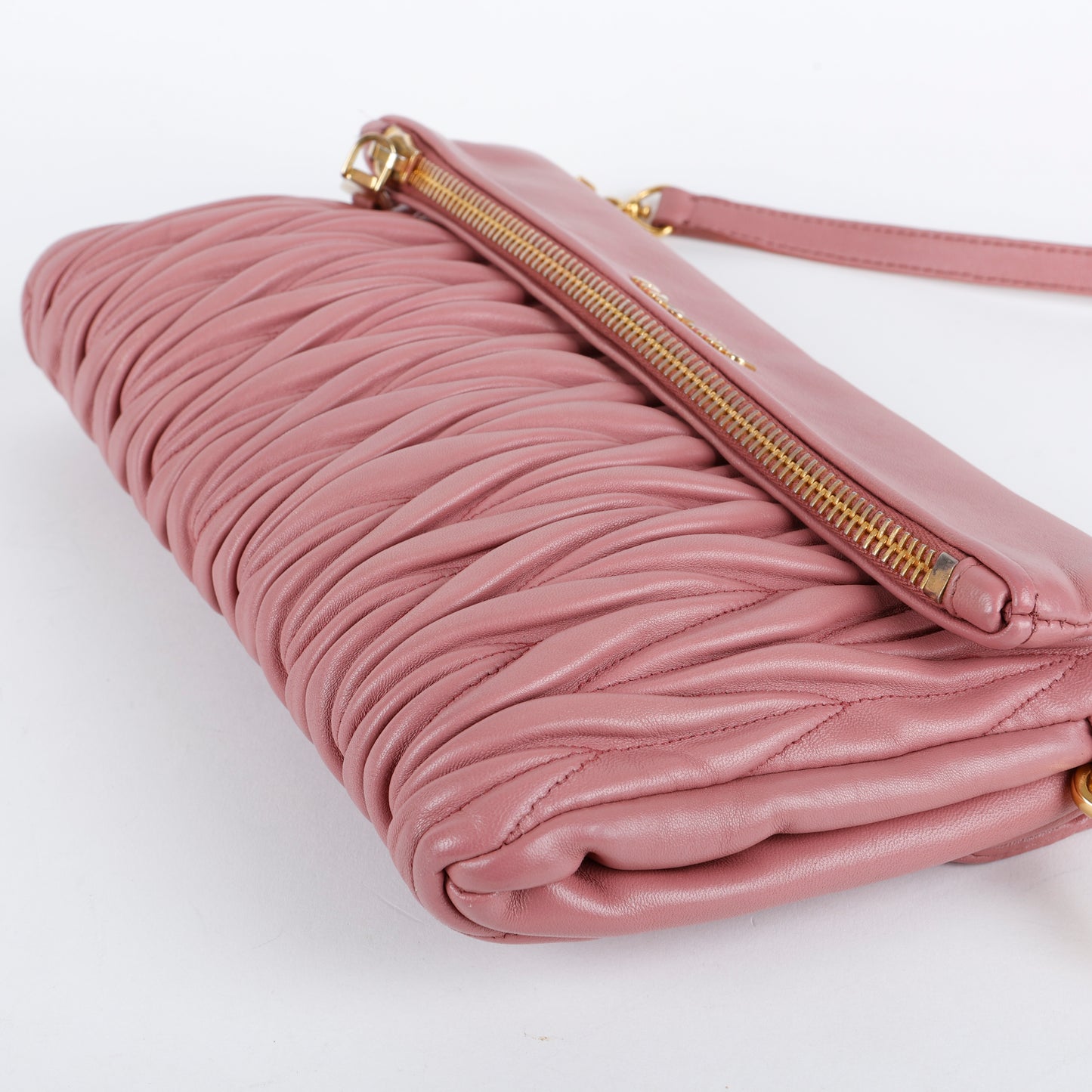 Matelasse Fold Over Clutch on Strap, Dusty Pink