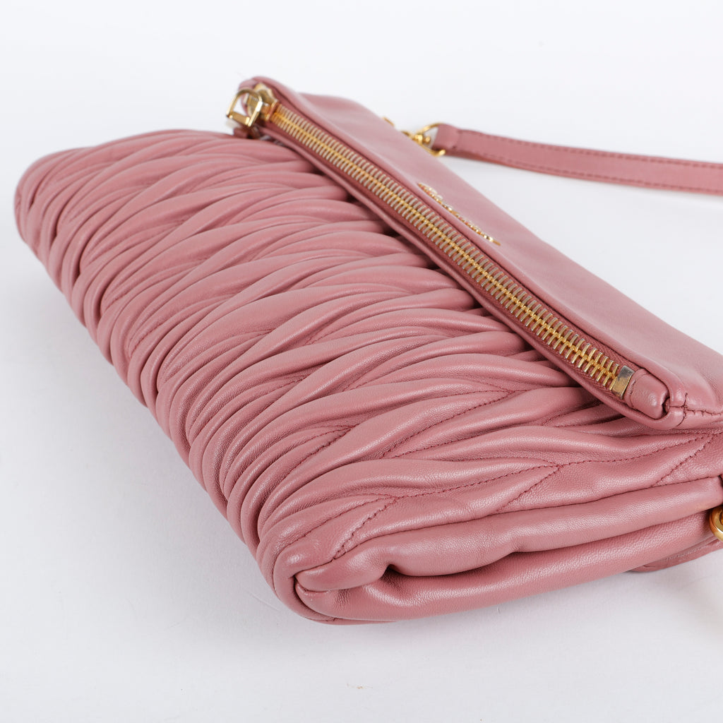 Matelasse Fold Over Clutch on Strap, Dusty Pink