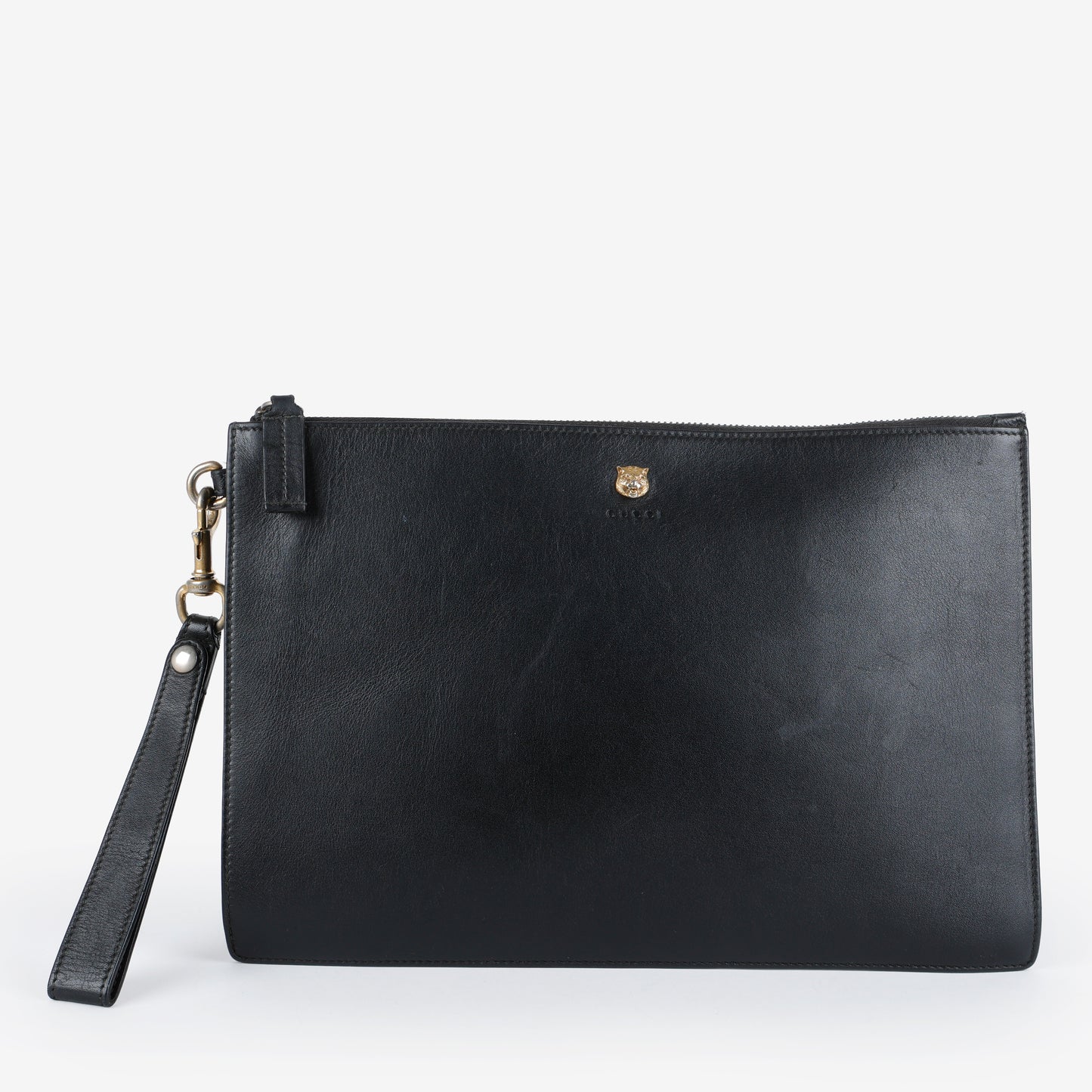 Animalier Tiger Zip Pouch, Black Calfskin