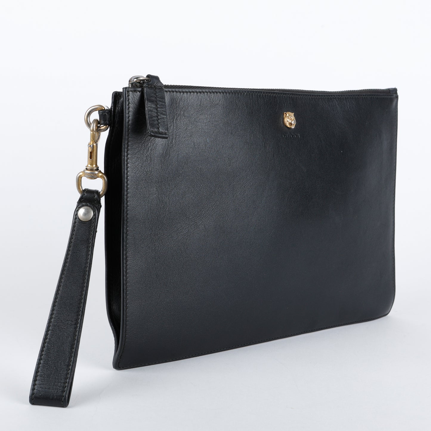 Animalier Tiger Zip Pouch, Black Calfskin