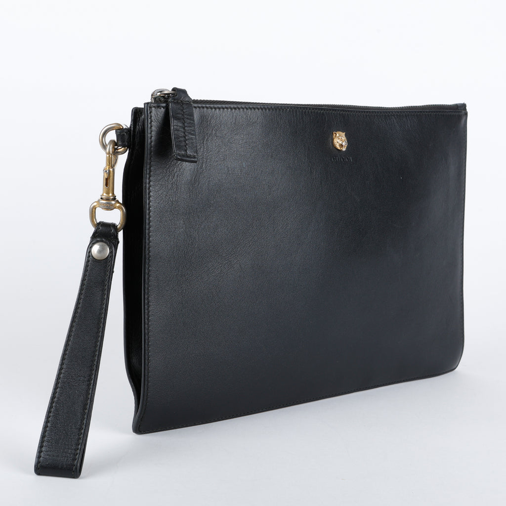 Animalier Tiger Zip Pouch, Black Calfskin