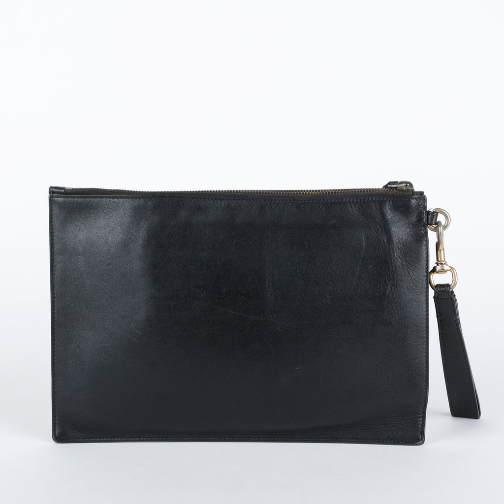 Animalier Tiger Zip Pouch, Black Calfskin