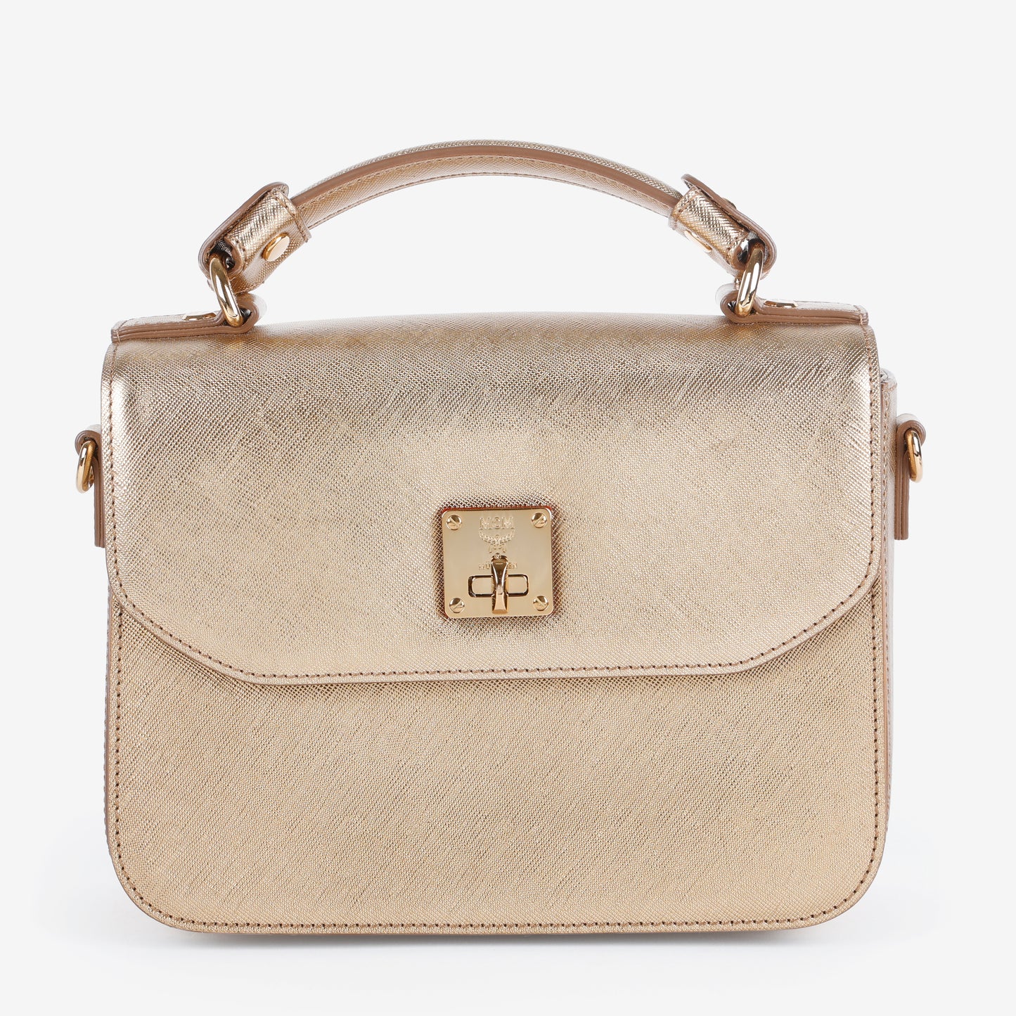 Turnlock Top Handle Bag, Metallic Gold