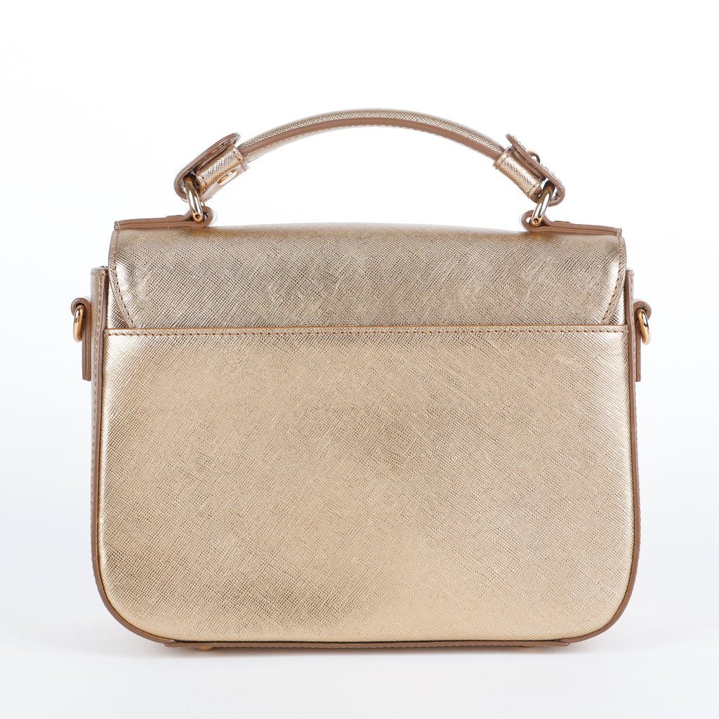 Turnlock Top Handle Bag, Metallic Gold