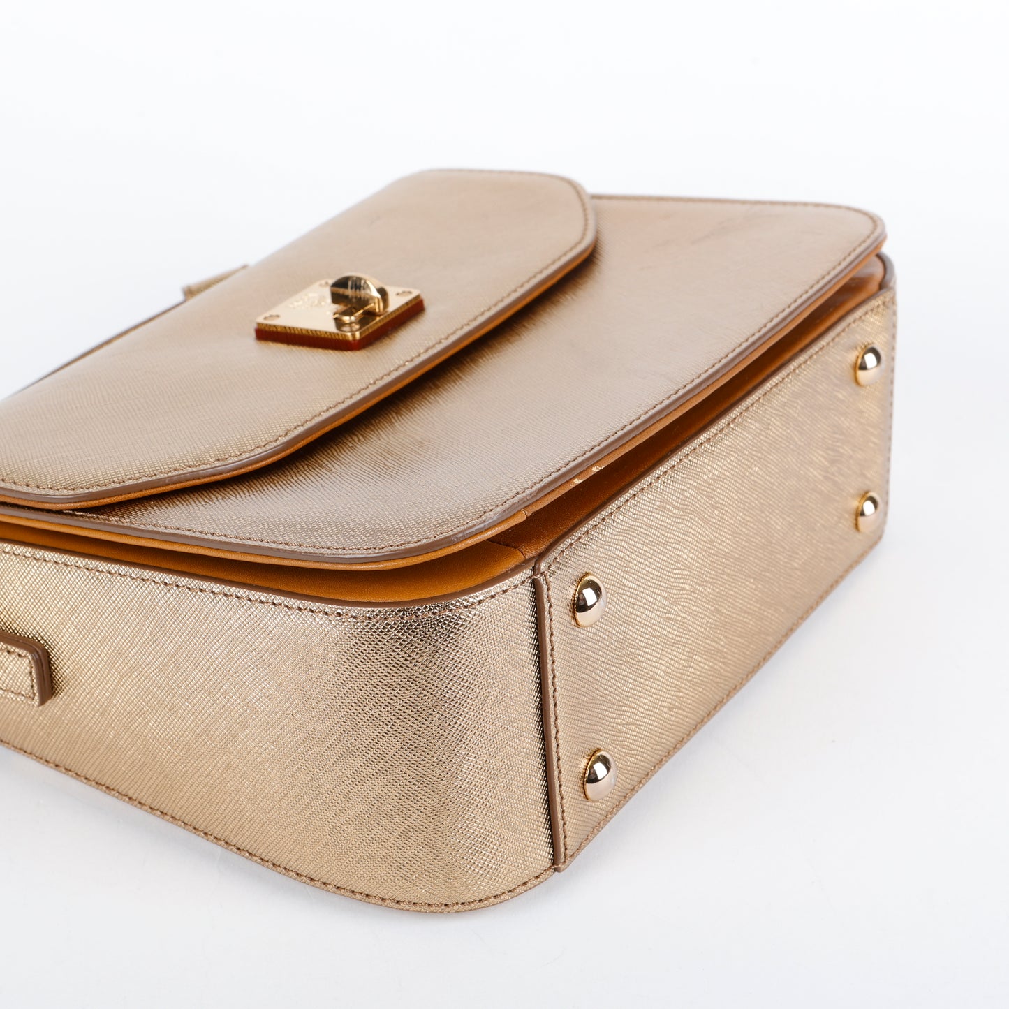 Turnlock Top Handle Bag, Metallic Gold