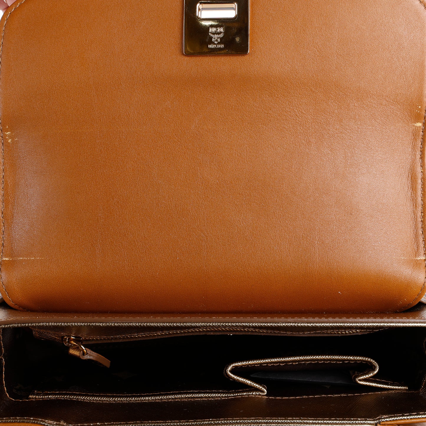 Turnlock Top Handle Bag, Metallic Gold