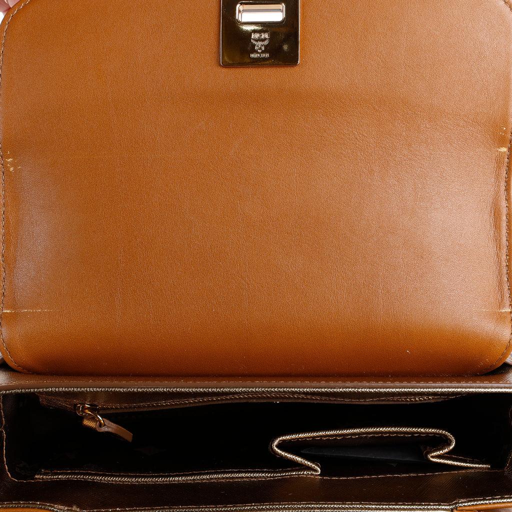 Turnlock Top Handle Bag, Metallic Gold