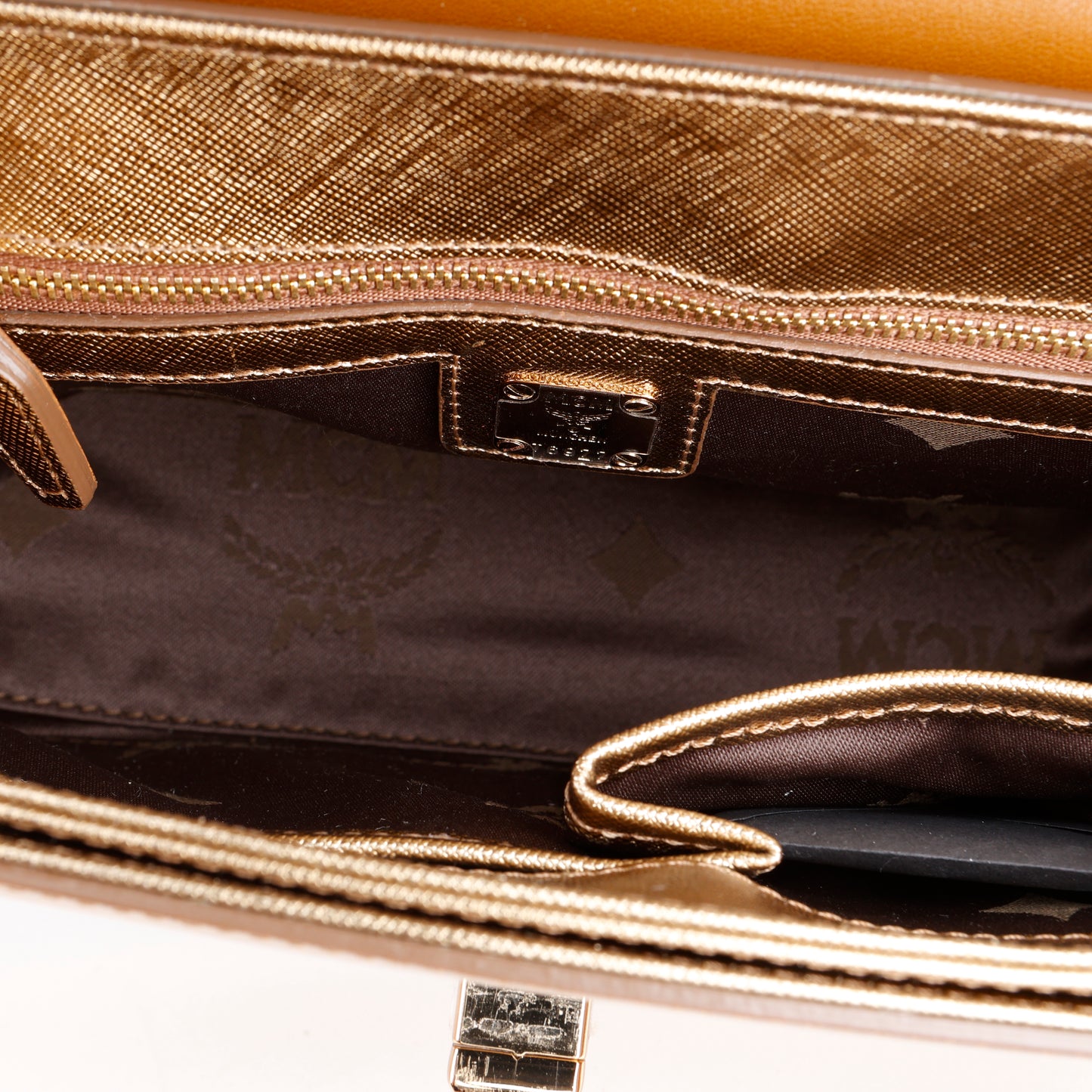 Turnlock Top Handle Bag, Metallic Gold