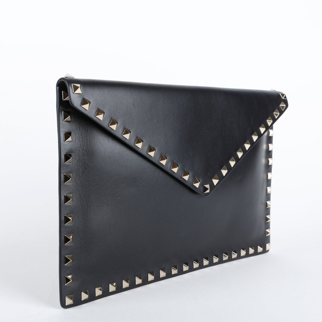 Rockstud Envelope Clutch, Black