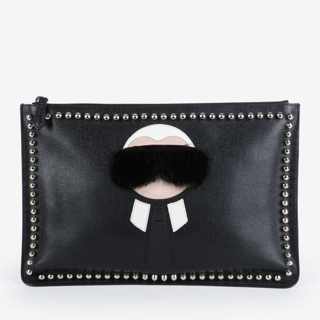 Karlito Leather Clutch, Black