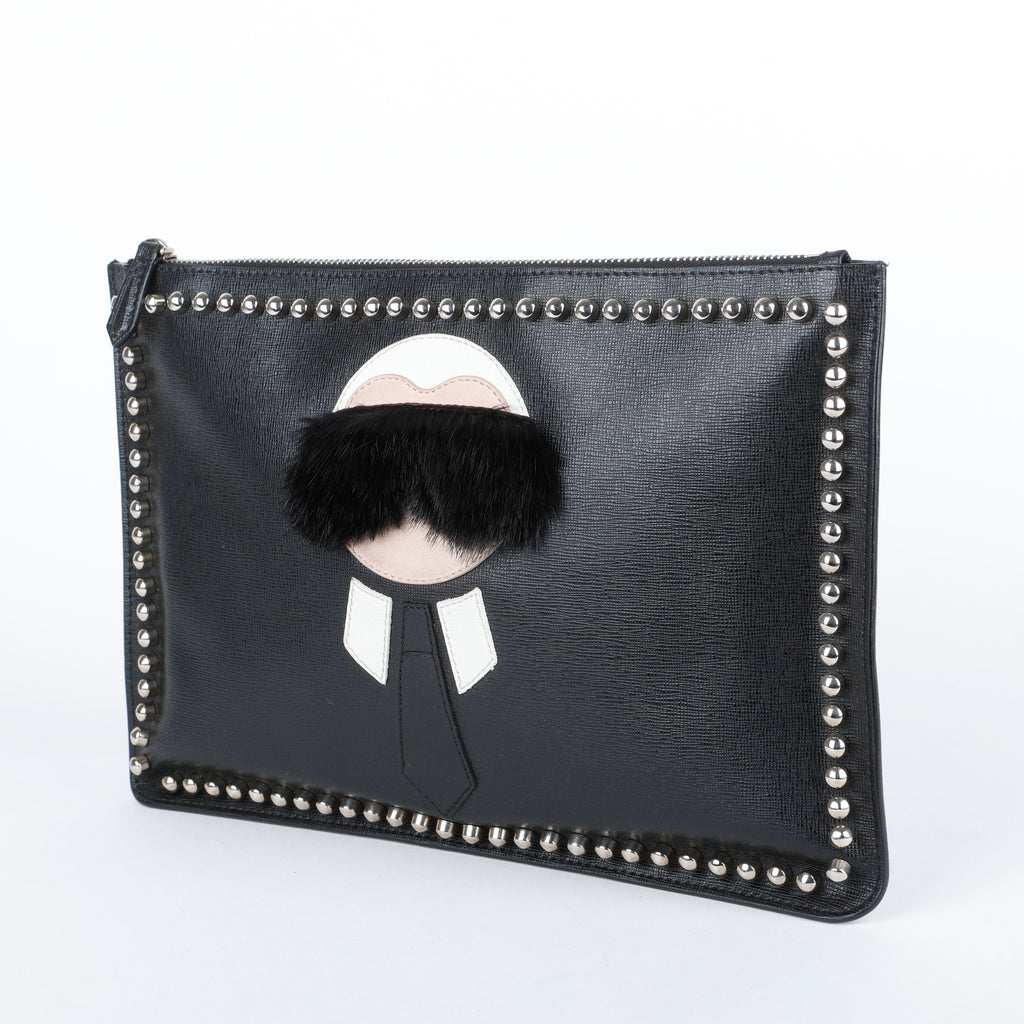 Karlito Leather Clutch, Black