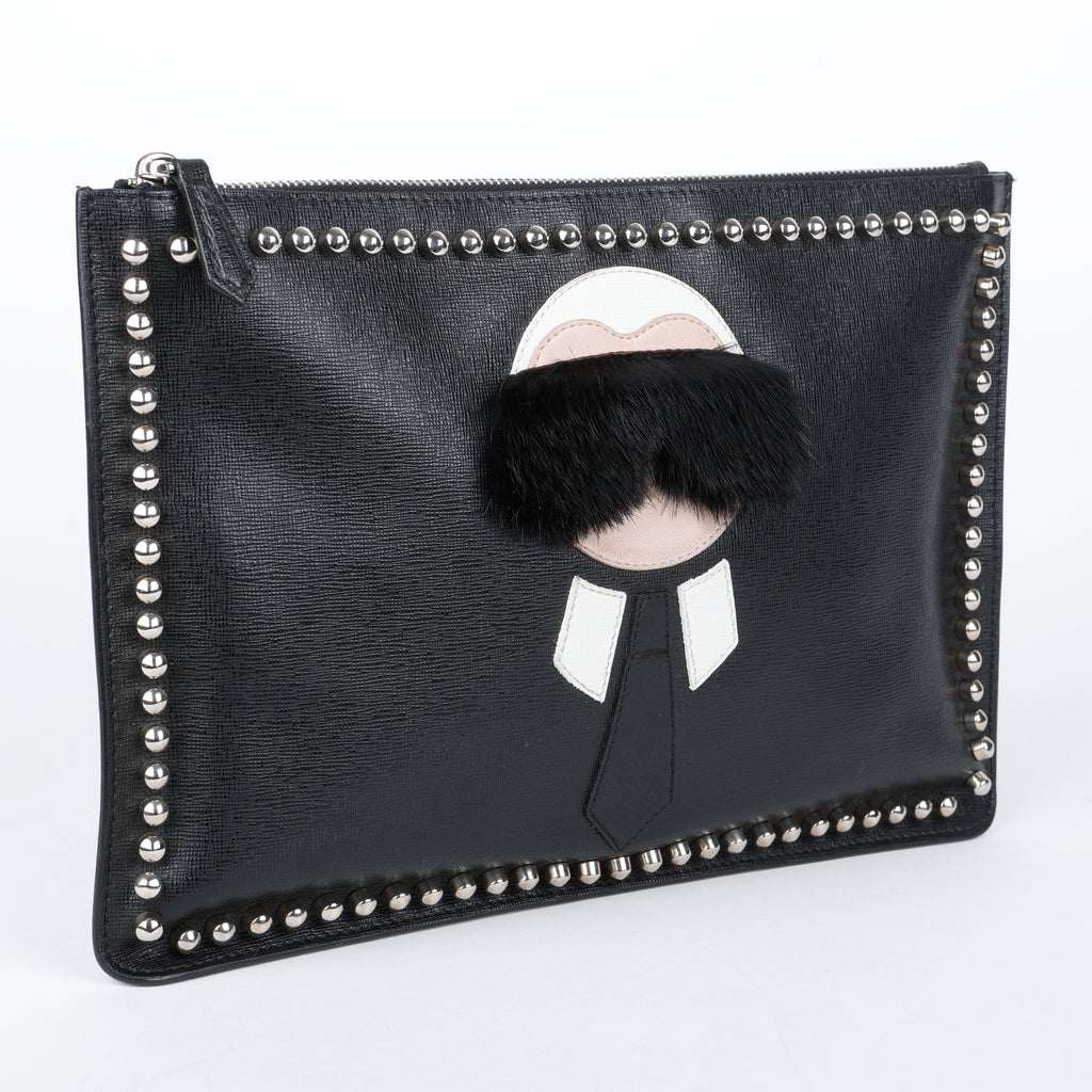 Karlito Leather Clutch, Black