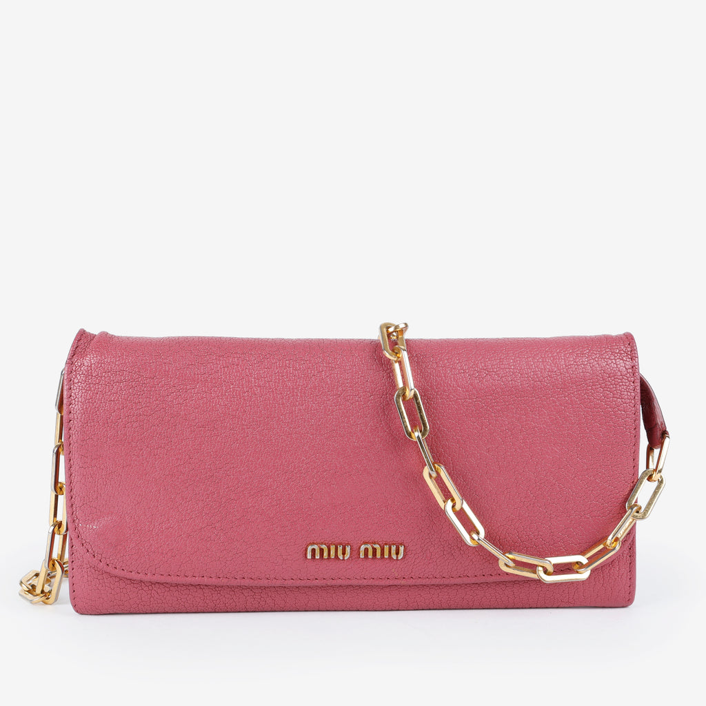 Long Wallet on Chain, Rose Grained Calfskin